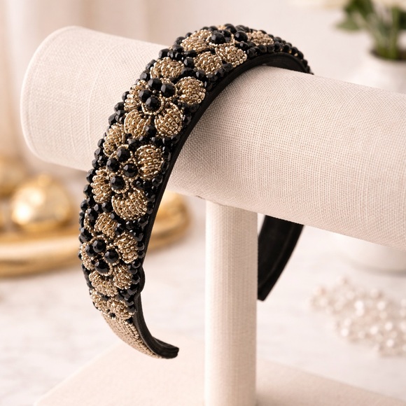 Chic Beaded Headband (Choose 1) - Black, Blue, Green - Picture 2 of 4